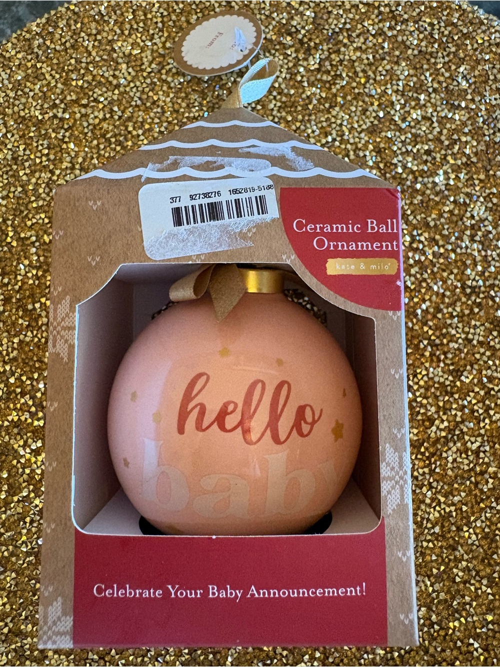 Orange NWT "hello baby" Ceramic Ball Ornament announcement!